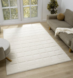 Aya Living Room Area Rugs - Embossed Cubed Design Cream 200Cm X 290Cm - thumbnail 1