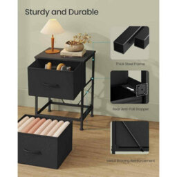 Modern Bedside Table With 2 Drawers, Steel Side Table For Bedroom Storage, Ink Black And Ebony Black - thumbnail 6