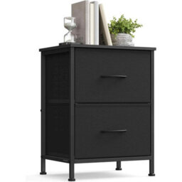 Modern Bedside Table With 2 Drawers, Steel Side Table For Bedroom Storage, Ink Black And Ebony Black - thumbnail 7