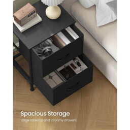 Modern Bedside Table With 2 Drawers, Steel Side Table For Bedroom Storage, Ink Black And Ebony Black - thumbnail 4