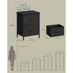 Modern Bedside Table With 2 Drawers, Steel Side Table For Bedroom Storage, Ink Black And Ebony Black - thumbnail 2
