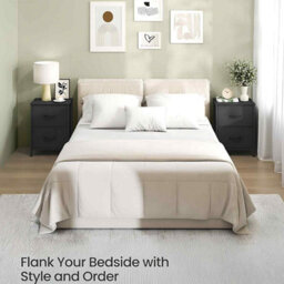 Modern Bedside Table With 2 Drawers, Steel Side Table For Bedroom Storage, Ink Black And Ebony Black - thumbnail 3
