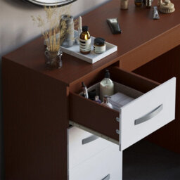 Walnut White Gloss Dressing Table Makeup Vanity Computer Desk Drawers - thumbnail 3