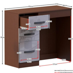 Walnut White Gloss Dressing Table Makeup Vanity Computer Desk Drawers - thumbnail 2