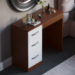Walnut White Gloss Dressing Table Makeup Vanity Computer Desk Drawers - thumbnail 5