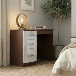 Walnut White Gloss Dressing Table Makeup Vanity Computer Desk Drawers - thumbnail 4