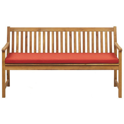 Beliani Garden Bench With Cushion Vivara 160 Cm Certified Acacia Wood Light Ash Wood Dark Red - image 1