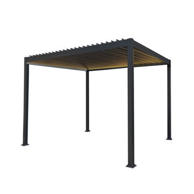 MonsterShop Metal Pergola W/ Led Lights 3M X 4M Anthracite Grey Adjustable Canopy - image 1