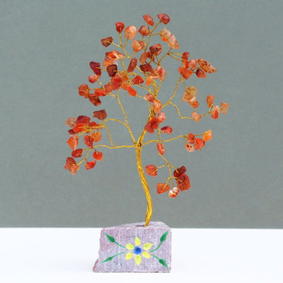 Serenityy Carnelian Gemstone Tree - 80 Stones, Orange Decorative Ornament On Gemstone Rock Base - image 1