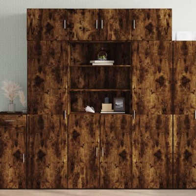 Berkfield Storage Cabinet Smoked Oak 80X42.5X225 Cm Engineered Wood - image 1