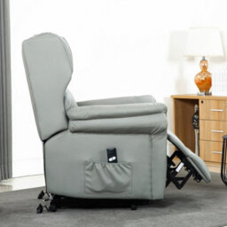More4Homes Rise Recliner Chair With Single Motor, Remote Control, Pocket Storage And Wingback Design In Grey Bonded Leather - thumbnail 8