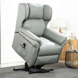More4Homes Rise Recliner Chair With Single Motor, Remote Control, Pocket Storage And Wingback Design In Grey Bonded Leather