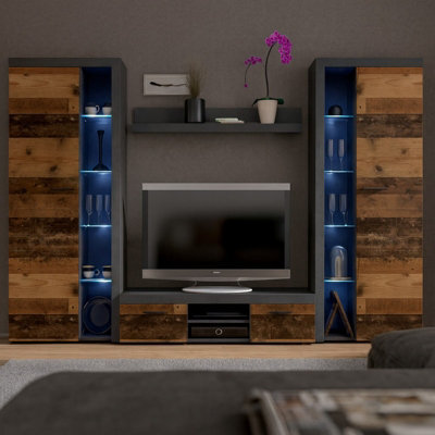 Wall Unit Rumba Xl Living Room Furniture Old Wood Matera With Led Lights - image 1