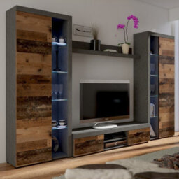 Wall Unit Rumba Xl Living Room Furniture Old Wood Matera With Led Lights - thumbnail 2
