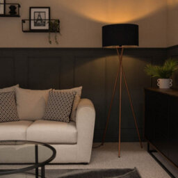 Valuelights Camden Copper Tripod Floor Lamp With Navy Drum Shade - thumbnail 3