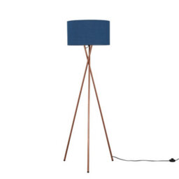 Valuelights Camden Copper Tripod Floor Lamp With Navy Drum Shade