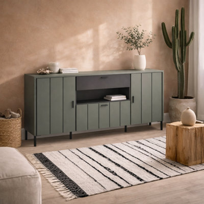 Wyld Haus Elowynd Olive Green And Anthracite Panelled Sideboard 3-Door 1-Drawer - image 1