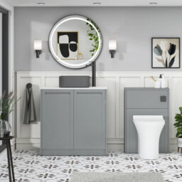Royal Bathrooms Royal Bathroom Elmore 800mm Matt Pebble Grey Freestanding Bathroom Vanity Unit 2 Door Plain White Worktop With Art Square Basin - thumbnail 5
