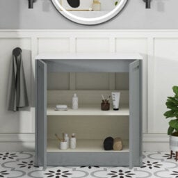 Royal Bathrooms Royal Bathroom Elmore 800mm Matt Pebble Grey Freestanding Bathroom Vanity Unit 2 Door Plain White Worktop With Art Square Basin - thumbnail 6