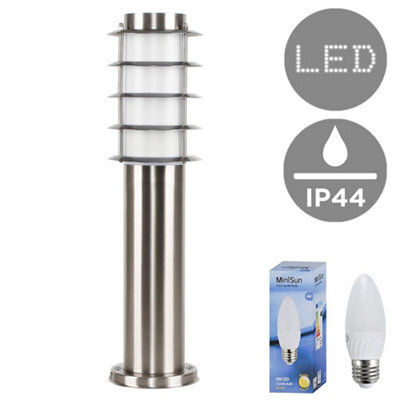 Valuelights Wharf Modern Outdoor Stainless Steel 450mm Bollard Lantern Light Post - Includes 4W Led Candle Bulb 3000K Warm White - image 1