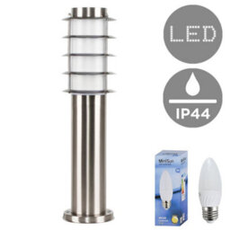 Valuelights Wharf Modern Outdoor Stainless Steel 450mm Bollard Lantern Light Post - Includes 4W Led Candle Bulb 3000K Warm White