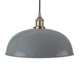 French Grey Worcester Painted Dome Pendant Light With Brushed Chrome Lamp Holder And Black Round Cable - Se Home