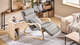 Sobuy Fst16-Dg, Rocking Chair Relax Lounge Chair With Cushion Recliner With Headrest And Adjustable Footrest, Grey - thumbnail 2