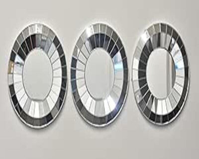 Biznest Set Of 3 Silver Style Art Decor Round Wall Mounted Mirror Home Decor Wall Mirror Deautifull Living Room