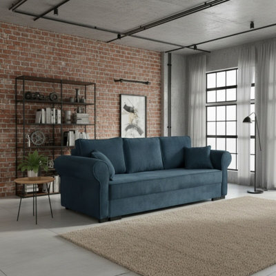 Olimpia Corduroy Sofa Bed With Storage Dl Pull Out Sleeping Function Freestanding Back 234X92X92Cm Blue - image 1