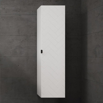 Heze Furniture Trend Herringbone Pattern Door Tall Bathroom Cabinet - White - image 1