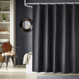 Neel Blue Black Polyester Shower Curtain, Water-Resistant Bathroom Curtain With 12 Hooks - 180X200Cm