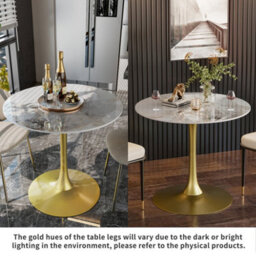 Fativo 76X78.5Cm Large Round Sintered Stone Marble Dining Table Tulip Table Breakfast Gold Leg Base Support W/ Gray Pattern - thumbnail 6