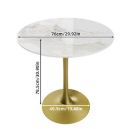 Fativo 76X78.5Cm Large Round Sintered Stone Marble Dining Table Tulip Table Breakfast Gold Leg Base Support W/ Gray Pattern - thumbnail 2