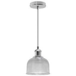 Long Life Lamps Company Vintage Chrome Pendant Light Shade Pressed Pattern Glass Bowl M0087 - thumbnail 6
