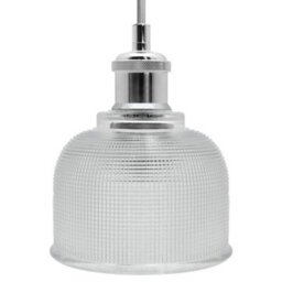 Long Life Lamps Company Vintage Chrome Pendant Light Shade Pressed Pattern Glass Bowl M0087 - thumbnail 4