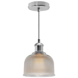 Long Life Lamps Company Vintage Chrome Pendant Light Shade Pressed Pattern Glass Bowl M0087 - thumbnail 5