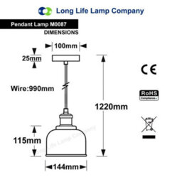 Long Life Lamps Company Vintage Chrome Pendant Light Shade Pressed Pattern Glass Bowl M0087 - thumbnail 2