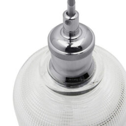 Long Life Lamps Company Vintage Chrome Pendant Light Shade Pressed Pattern Glass Bowl M0087 - thumbnail 3