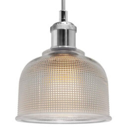 Long Life Lamps Company Vintage Chrome Pendant Light Shade Pressed Pattern Glass Bowl M0087 - thumbnail 1