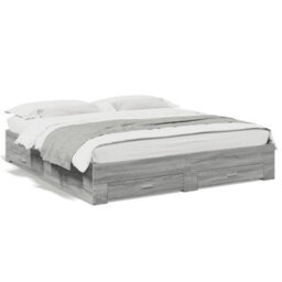 Berkfield Bed Frame With Drawers Without Mattress Grey Sonoma 200X200 Cm - thumbnail 2