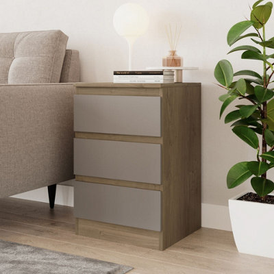 Urbn-Living Urbnliving 62Cm Height 3 Drawers Modern Chest Of Drawers Bedside Table For Living Room Office Hallway Oak & Grey - image 1