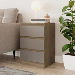 Urbn-Living Urbnliving 62Cm Height 3 Drawers Modern Chest Of Drawers Bedside Table For Living Room Office Hallway Oak & Grey