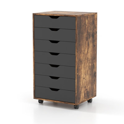 Gainoom 7-Drawer Brown Storage Cabinet Mobile File Organizer Wooden Vertical Filing Dresser Chest On Lockable Wheels - image 1