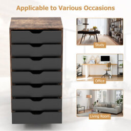 Gainoom 7-Drawer Brown Storage Cabinet Mobile File Organizer Wooden Vertical Filing Dresser Chest On Lockable Wheels - thumbnail 8