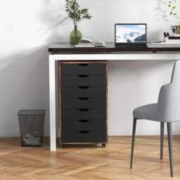 Gainoom 7-Drawer Brown Storage Cabinet Mobile File Organizer Wooden Vertical Filing Dresser Chest On Lockable Wheels - thumbnail 3