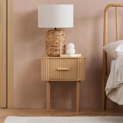 1 Oak Brown Drawer Wooden Fluted Bedside Axel Birlea - image 1