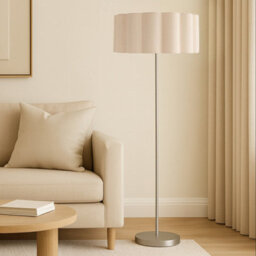 CGC Lighting Cgc Lena Brushed Nickel Straight Floor Lamp With Large Cream Scalloped Lampshade - thumbnail 1