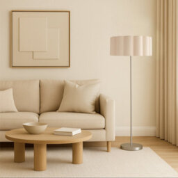 CGC Lighting Cgc Lena Brushed Nickel Straight Floor Lamp With Large Cream Scalloped Lampshade - thumbnail 2