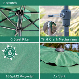 Gardenkraft 14009 2M Green Outdoor Garden Parasol - thumbnail 3