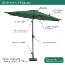 Gardenkraft 14009 2M Green Outdoor Garden Parasol - thumbnail 2